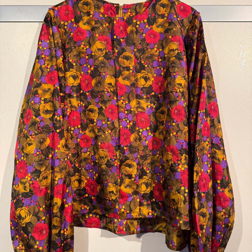 Nicola Vintage Bold Floral Mock Neck Long Sleeve Blouse